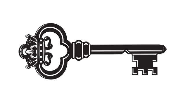 Ornate Skeleton Key with Crown Design Vintage Royalty Graphic