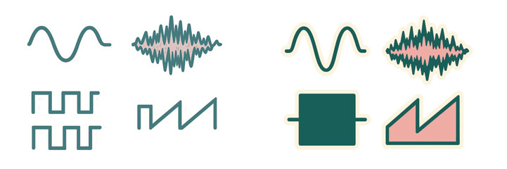 Abstract wave forms and signal patterns set with various geometric shapes and sound wave representations