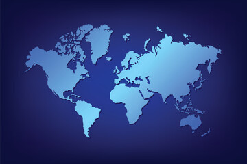 Naklejka premium Blue World Map Silhouette on Dark Background