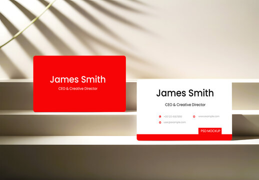 Elegant Business Card Mockup with Red Accents