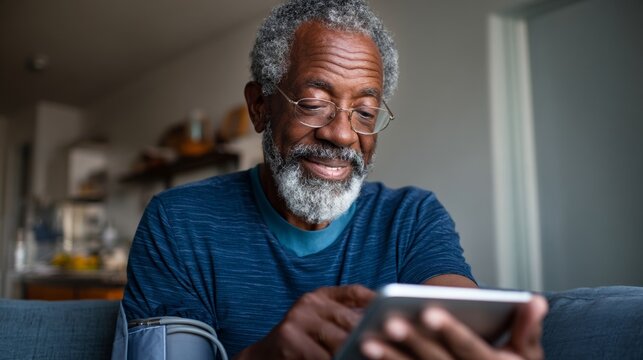 Older man holding cell phone.