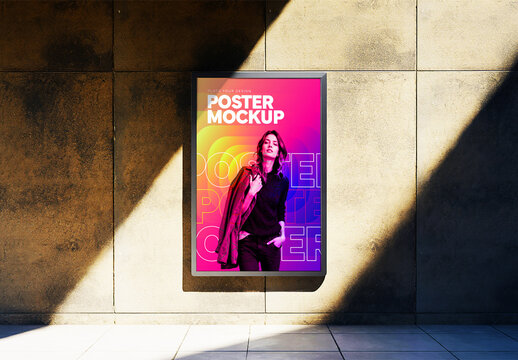Framed Poster Mockup on a Modern Tiled Wall
