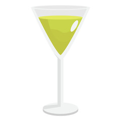 A vibrant cocktail glass filled with a yellow drink, set against a minimalist background