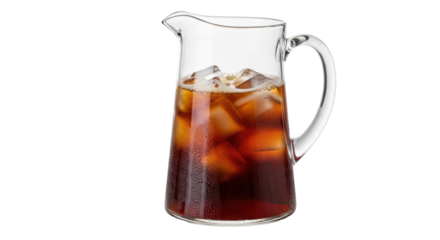 Isolated Cold brew coffee pitcher, ice cubes, caffeinated beverage, transparent glass jug