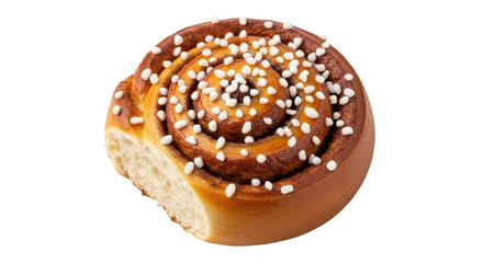 Isolated cinnamon bun, freshly baked sweet pastry with icing and a soft, fluffy interior
