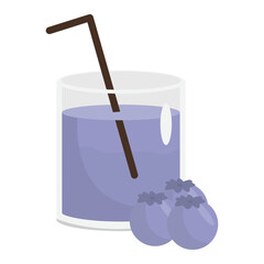 Clear glass with purple drink and brown straw against a white background