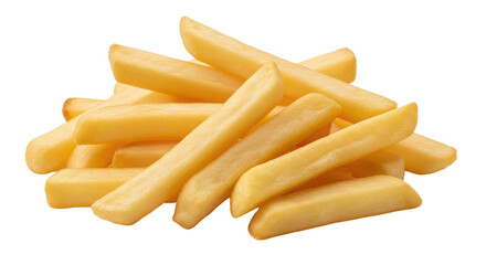 Isolated pile of golden-brown french fries, a popular fast food side dish or snack item