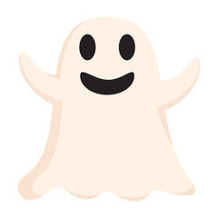 Cartoon ghost character with a friendly expression, set against a simple, light background