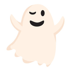 Playful cartoon ghost character with a friendly expression, set against a simple background