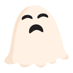 Simple cartoon ghost character with a sad expression against a light background