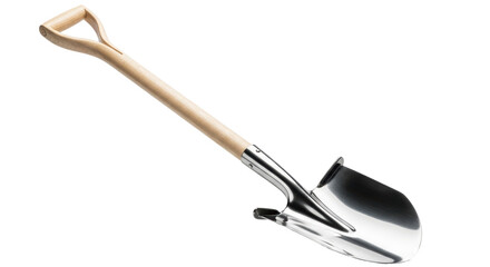 Isolated shovel with wooden handle for digging, gardening, landscaping and construction