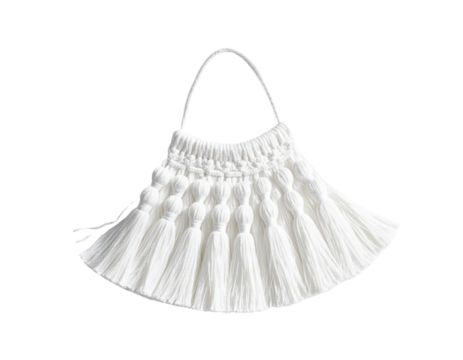  Minimalist White Cotton Tassel Fringe, Flat Lay Design, Transparent PNG  - Powered by Adobe