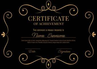 Certificate Template Business Training Achievement with Elegant and Vintage elements. Black Certificate Awards layout. Vector illustration.