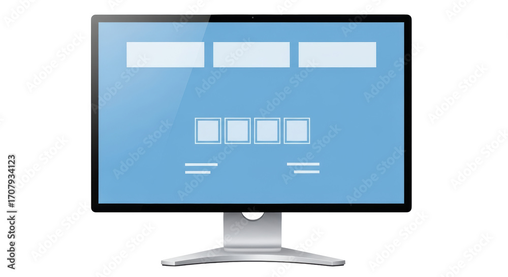 Wall mural isolated computer monitor showing modern design, simple user interface, light blue screen color