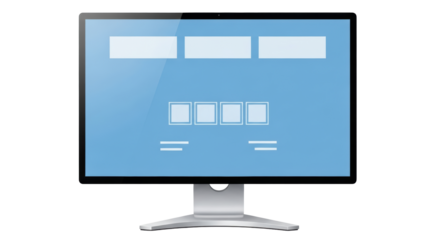 Isolated computer monitor showing modern design, simple user interface, light blue screen color