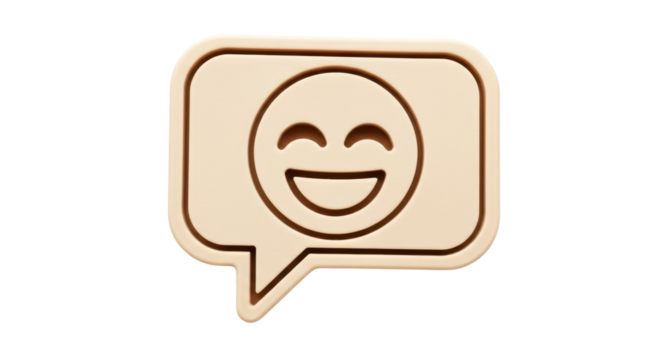 Isolated speech bubble showing happy smiling face, social media message icon cutout