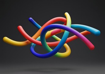 Abstract Colorful Intertwined Tubes on Gray Background High Resolution Image for Graphic Design and Creative Projects