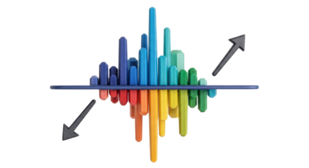 Isolated abstract graphic of data analysis bars for upward and downward growth rates