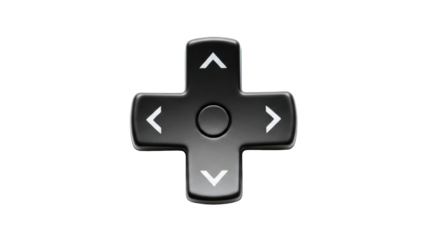Isolated black directional pad, video game controller navigation button for UI design