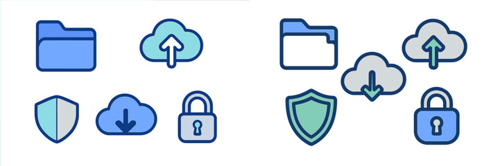 Modern graphic concepts illustrating cloud storage, data transfer, and digital security solutions for data management and protection