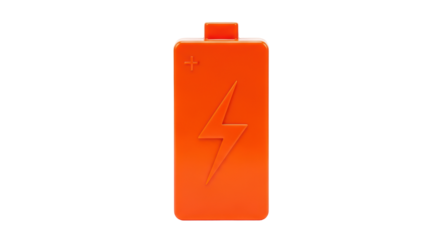Isolated electric battery symbol, orange charge indicator icon for power, technology concept