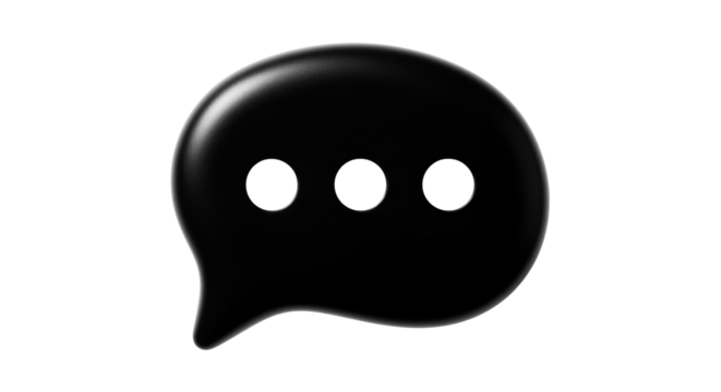 Isolated black speech bubble with three ellipsis dots for chat and comments usage