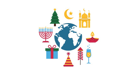 Global Holiday Celebrations - Diverse Festive Icons Around the World.