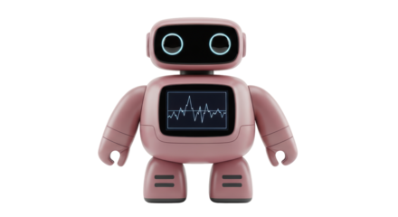 Isolated AI robot with display showing wave form for futuristic technology and innovation