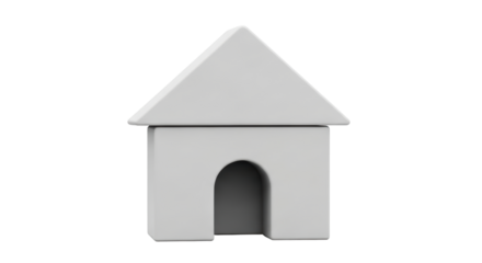 Isolated small toy house, cute simple building block, simple construction in light grey