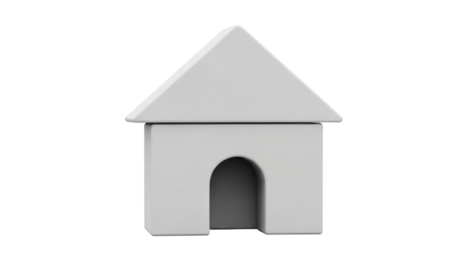 Isolated small toy house, cute simple building block, simple construction in light grey