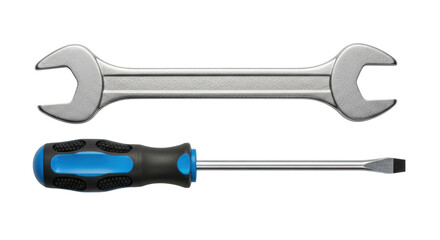 Isolated hand tools, a wrench and a screwdriver, essential equipment for home or work