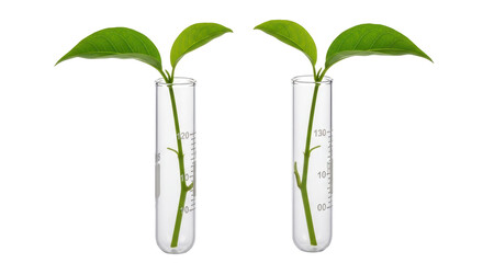 Isolated seedlings growing in laboratory test tubes for scientific research and biotech analysis