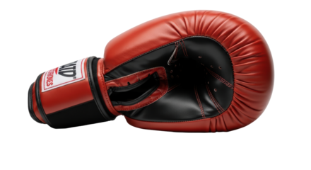 Isolated boxing glove in red and black, athletic gear for fighting or boxing practice