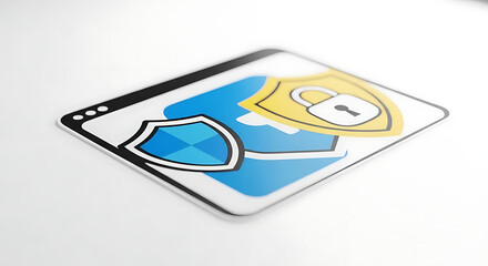 A sticker of a browser window with security shields and a padlock on a white background surface ai generated