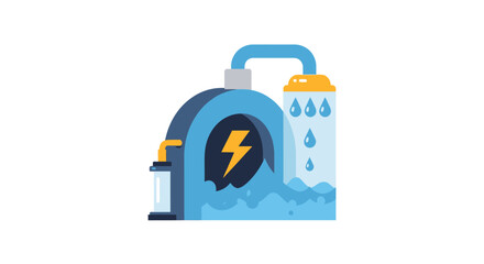 Naklejka premium Hydroelectric Power Generation System Diagram.