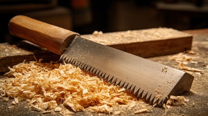 Wood saw in sawdust