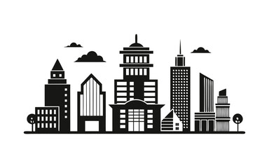 Obraz premium Modern city skyline silhouette with tall buildings and subtle clouds symbolizing urban growth