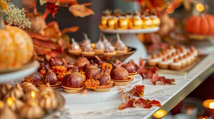 Gourmet Autumn Dessert Table in Elegant Hotel Atmosphere