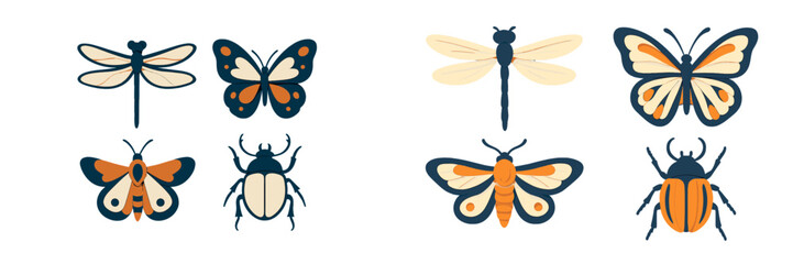 Vibrant collection of stylized paper cut insect designs featuring butterflies, dragonflies, moths, and beetles in a modern aesthetic with layered elements and subtle shadows