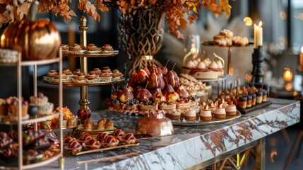 Elegant Fall Buffet with Gourmet Pastries and Festive Hotel Style