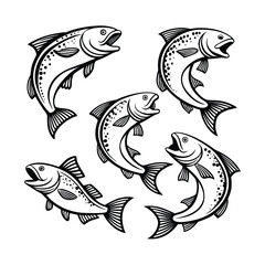 Fototapeta premium Dynamic school of jumping fish illustration with dynamic poses for creative designs