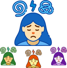 Illustrations showcasing a person experiencing mental health issues like anxiety, stress, and sadness, perfect for articles about mental wellness and emotional support resources