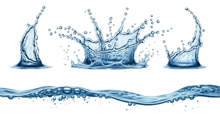 Captivating water splashes frozen in time showcasing dynamic movement and refreshing purity in on transparent background