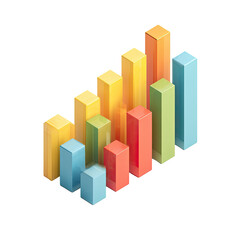 Colorful 3D bar graph, showing rising and falling data points