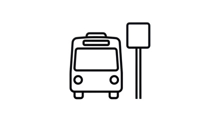 Isolated depiction of a city bus and bus stop, simple black and white line art drawing © Claudia