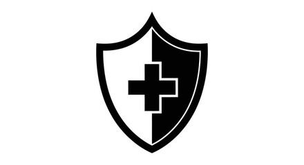 Obraz premium Shield emblem featuring a medical cross, representing health, safety, and protection in a monochrome design