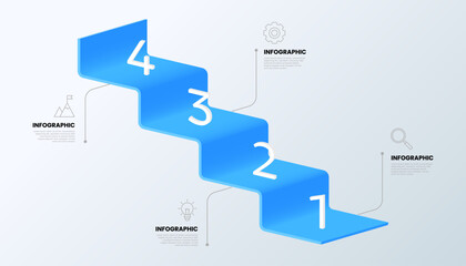 Infographic showing a blue 3D staircase presentation. © Flookker