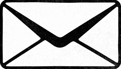 Simple black and white envelope icon. Hand-drawn mail symbol for communication, message, and contact concepts. Grunge, retro-style letter illustration for web and print.