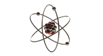 Isolated Atom Structure Model Depicting Nucleus and Orbiting Electrons with no background