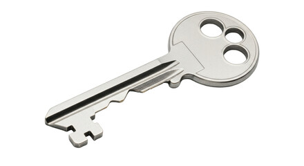 Isolated metal key with round head for security and access. Home safety and lock security.